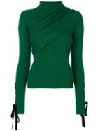Elie Saab - Ribbed Lace-up Sleeve Jumper - Women - Polyamide/virgin Wool - 36, Green, Polyamide/virgin Wool