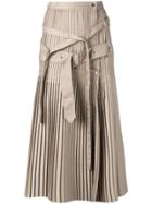Rokh Pleated Flared Midi Skirt - Neutrals