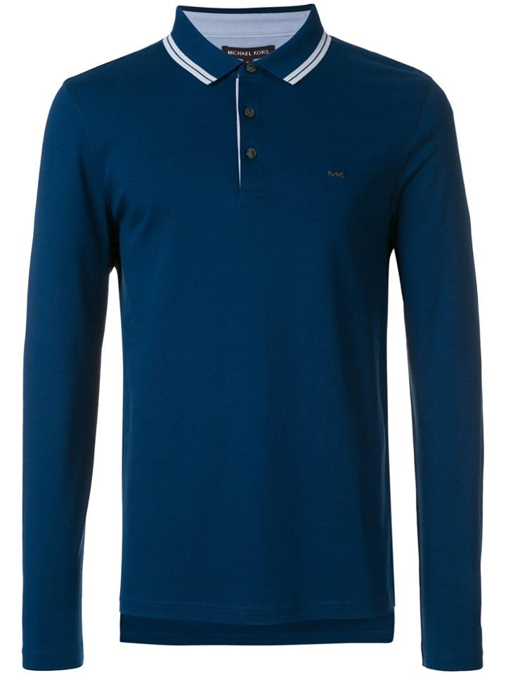 Michael Michael Kors Long Sleeve Polo Shirt - Blue