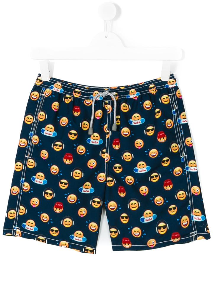 Mc2 Saint Barth Kids Teen Emoji Printed Shorts - Blue