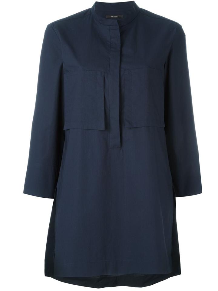 Odeeh Mandarin Neck Long Blouse, Women's, Size: 34, Blue, Cotton