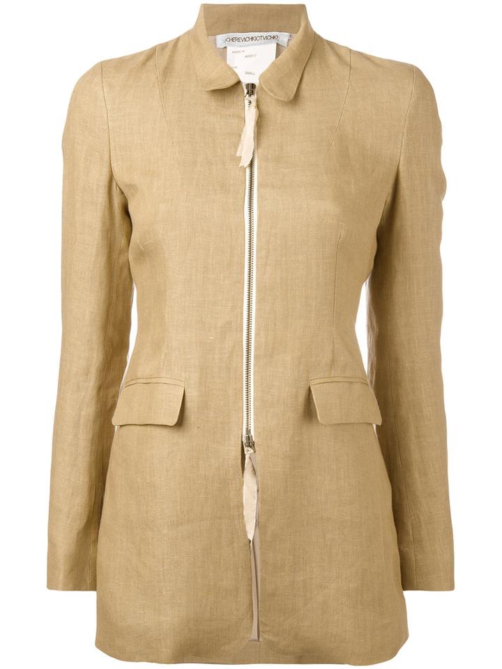 Cherevichkiotvichki - Fitted Zip Front Jacket - Women - Silk/linen/flax - S, Nude/neutrals, Silk/linen/flax