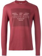 Armani Jeans Logo Print Longsleeved T-shirt, Men's, Size: Xl, Red, Cotton