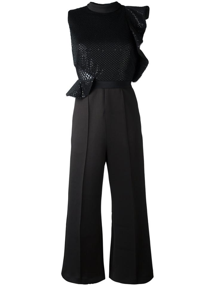 Self-portrait Tailored Cropped Jumpsuit - Black