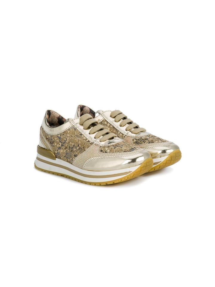 Roberto Cavalli Kids Lace Panelled Sneakers - Metallic