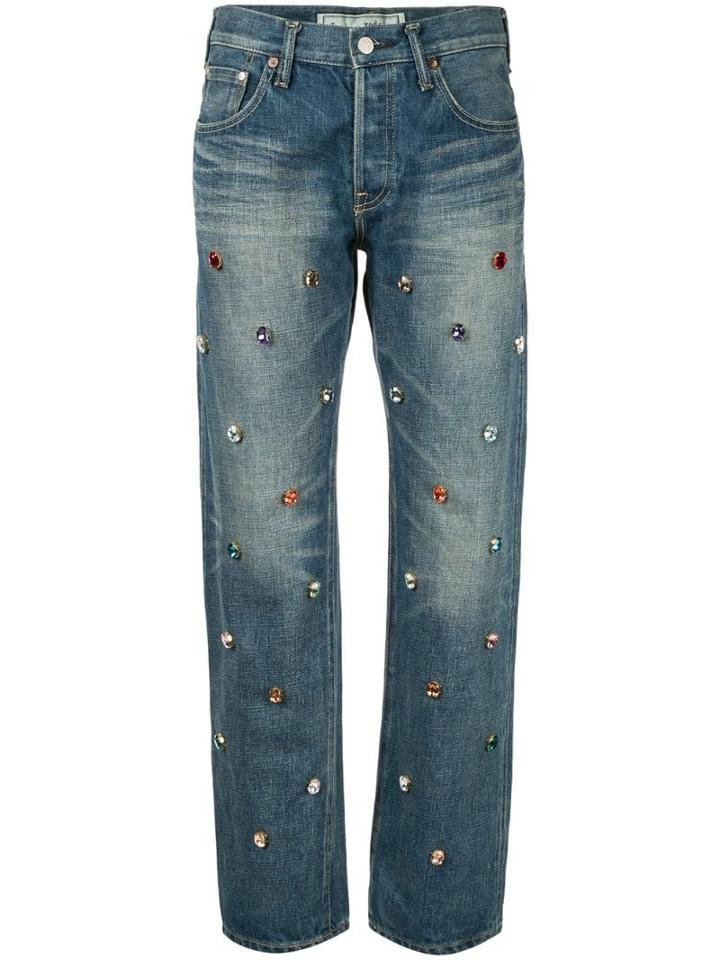 Tu Es Mon Trésor Bijou Gem Studded Jeans - Blue