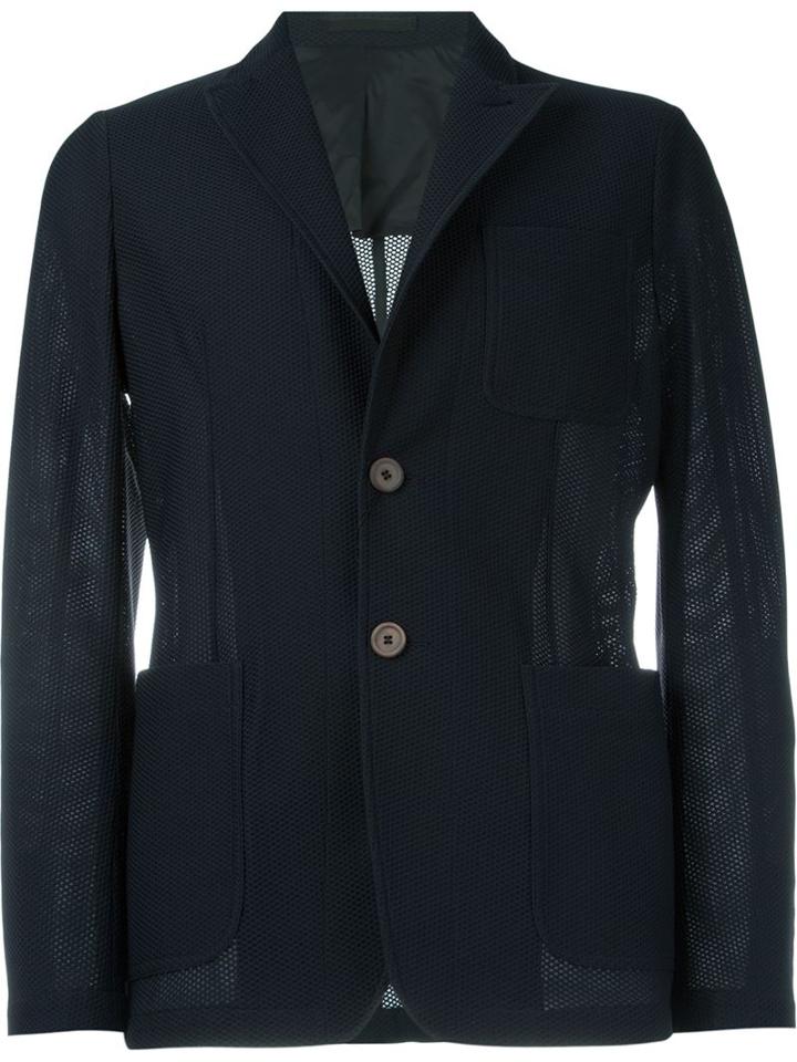 Giorgio Armani Peaked Lapel Blazer, Men's, Size: 50, Blue, Polyamide/spandex/elastane