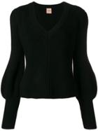 Nude V-neck Ribbed Sweater - Black