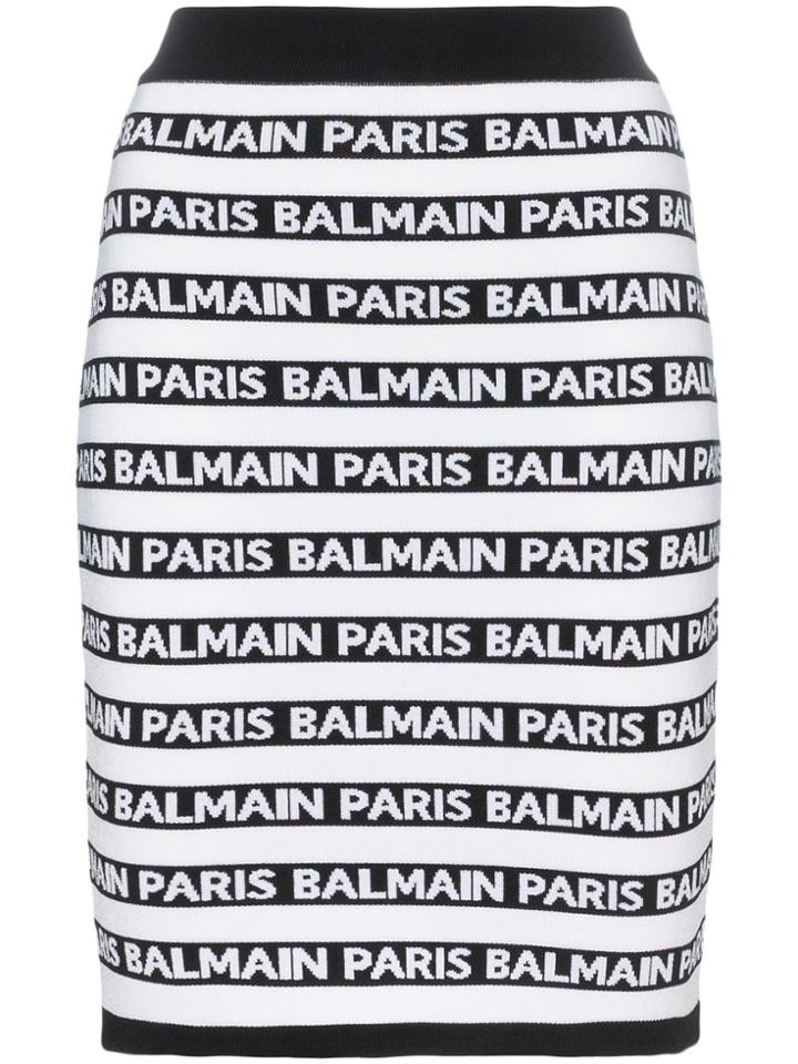 Balmain Knit Logo Stripe Skirt - Black