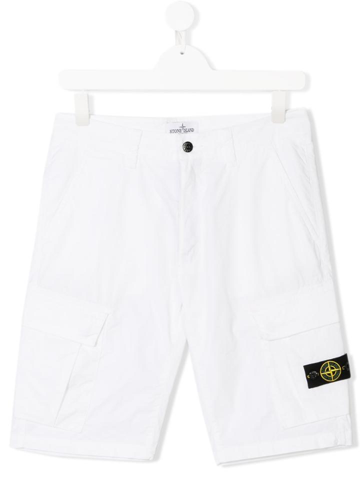 Stone Island Junior Teen Patch Embellished Chino Shorts - White