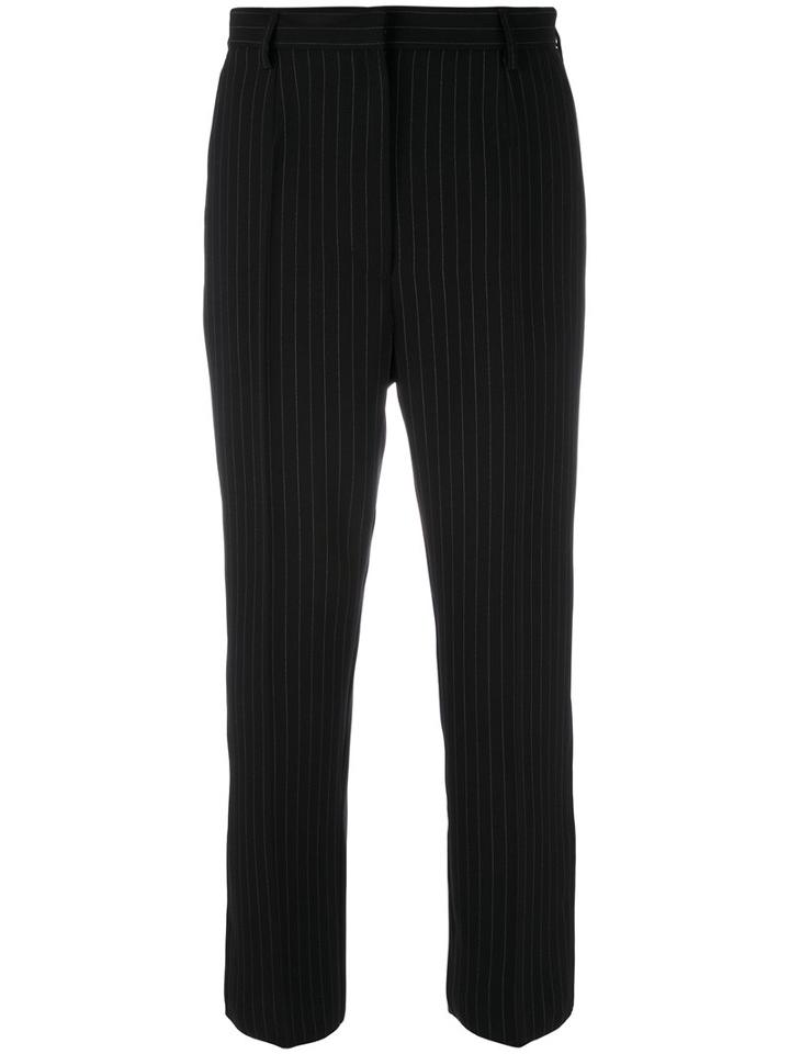 Mm6 Maison Margiela Pinstripe Cropped Trousers, Women's, Size: 44, Black, Polyester/viscose