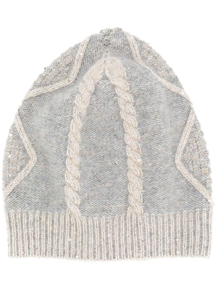 Fabiana Filippi Sequin Embellished Knitted Hat - Grey