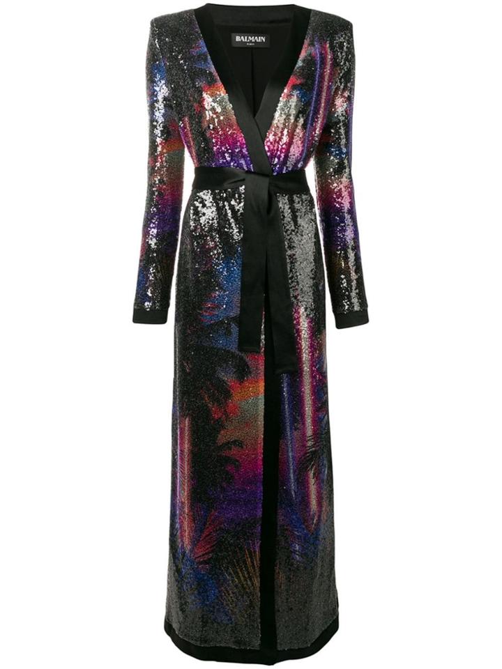 Balmain Sequin Embellished Long Kimono - Black