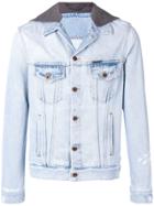 Off-white Contrast Hood Distressed Denim Jacket - Blue