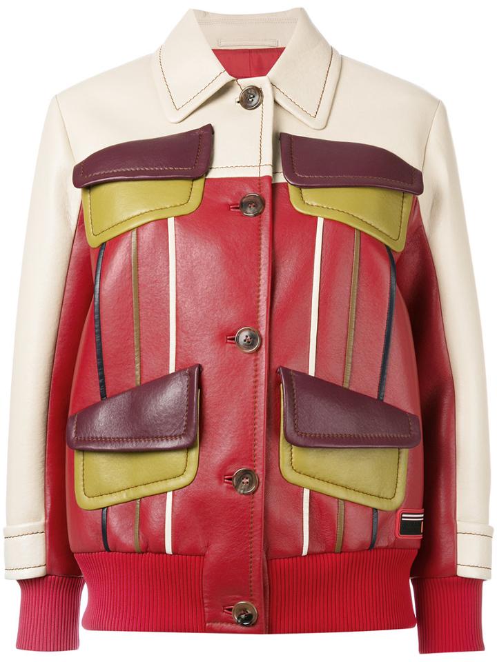 Prada Leather Jacket, Women's, Size: 38, Red, Lamb Skin/cupro
