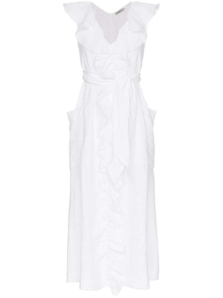 Three Graces Mable Sleeveless V-neck Ruffle Cotton Dress - White