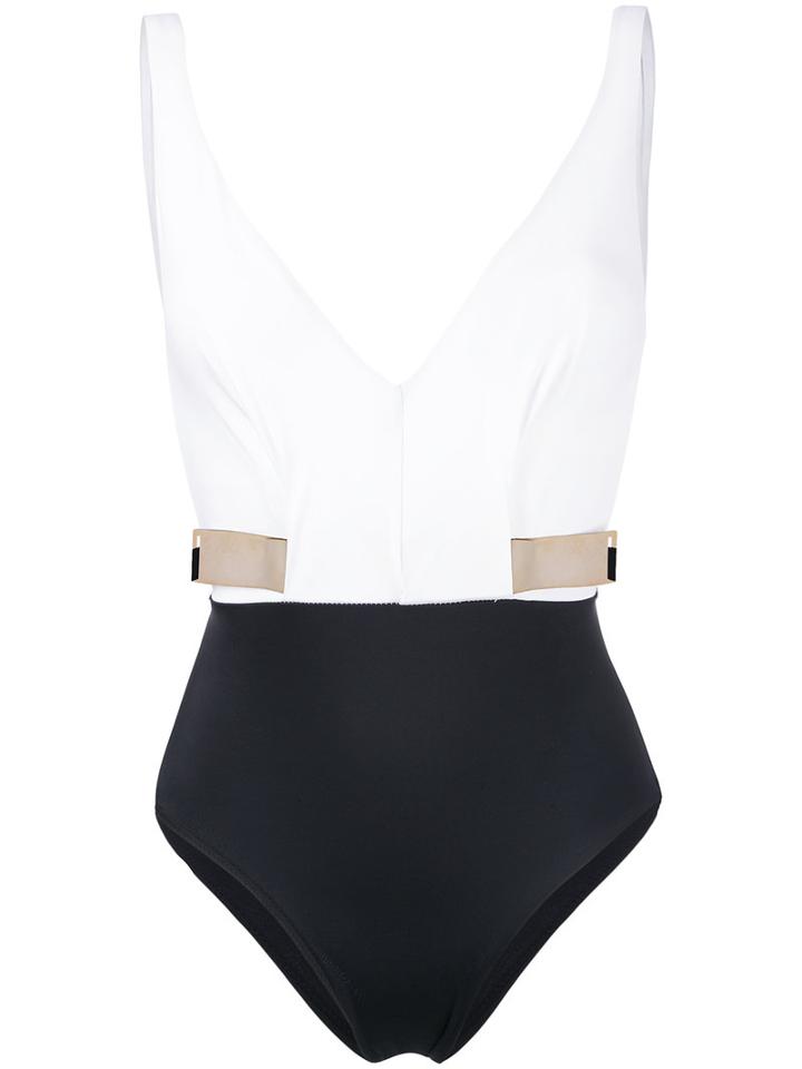 Moeva - Metallic Trim Plunge Swimsuit - Women - Polyamide/spandex/elastane - M, White, Polyamide/spandex/elastane