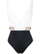 Moeva - Metallic Trim Plunge Swimsuit - Women - Polyamide/spandex/elastane - M, White, Polyamide/spandex/elastane