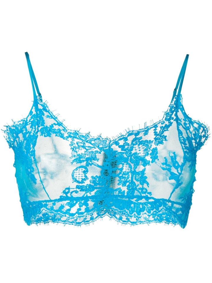 Msgm Cropped Lace Top - Blue