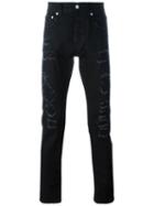 Alexander Mcqueen Distressed Slim-fit Jeans, Men's, Size: 46, Black, Cotton/spandex/elastane/wool