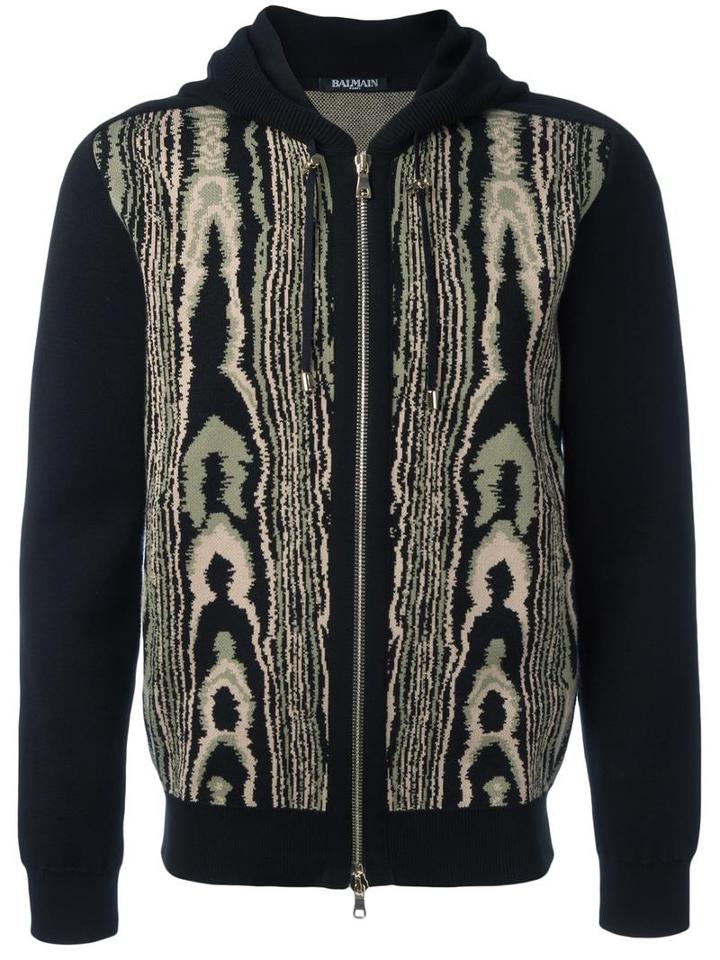 Balmain Leopard Pattern Hoodie, Men's, Size: Large, Black, Cotton