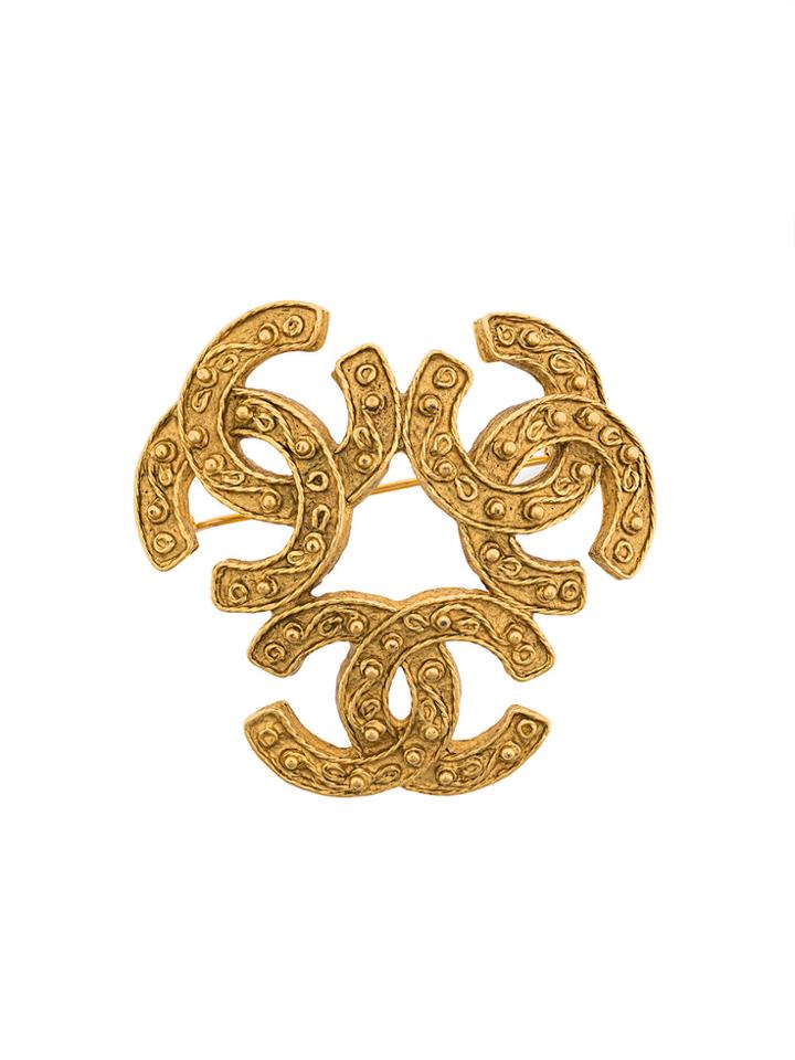 Chanel Vintage Triple Logo Brooch - Metallic