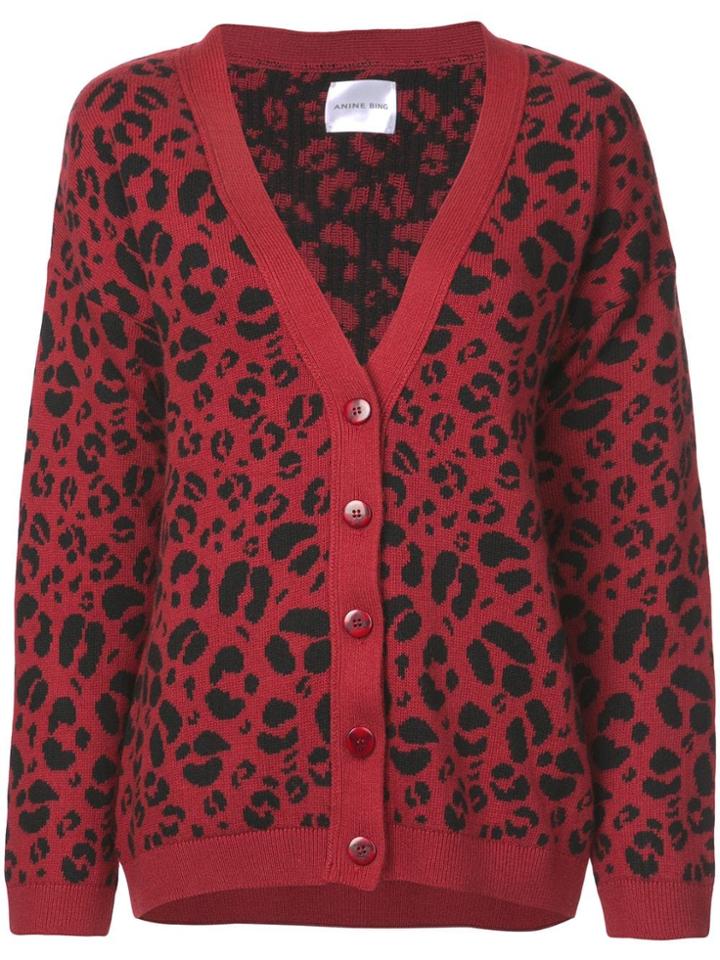 Anine Bing Justine Leopard Print Cardigan - Red