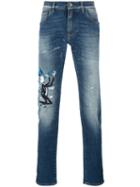 Dolce & Gabbana Musical Patch Slim Fit Jeans, Men's, Size: 48, Blue, Cotton/spandex/elastane