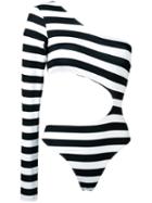Marios - Striped One-sleeve Body - Women - Polyamide/spandex/elastane - M, Women's, Black, Polyamide/spandex/elastane