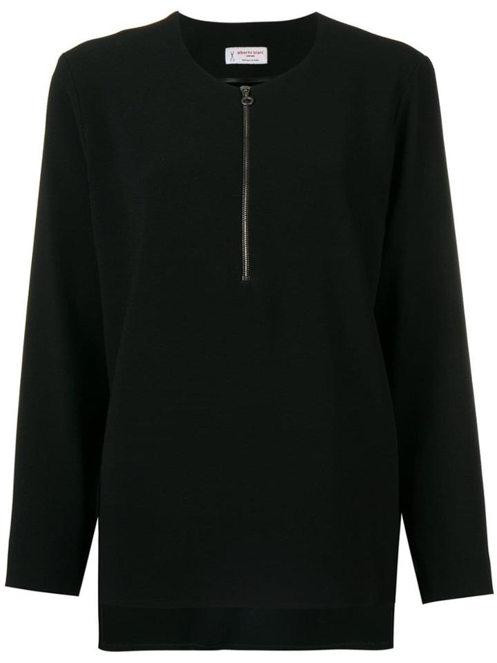 Alberto Biani Zip Front Flared Blouse - Black