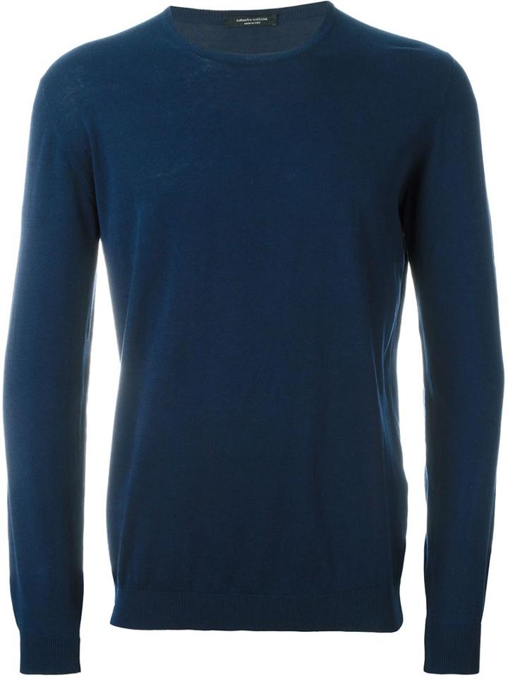 Roberto Collina Crew Neck Jumper, Men's, Size: 52, Blue, Cotton