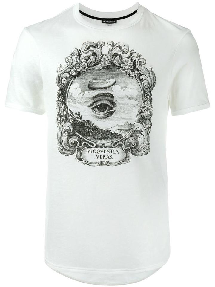 Black Eye Print T-shirt, Men's, Size: Large, White, Cotton, Ann Demeulemeester