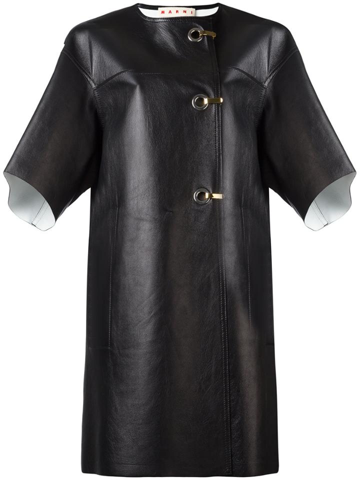Marni Hook And Eyelet Leather Coat - Black