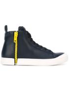 Diesel Contrast Zip Up Hi-top Sneakers, Men's, Size: 41, Blue, Leather/rubber
