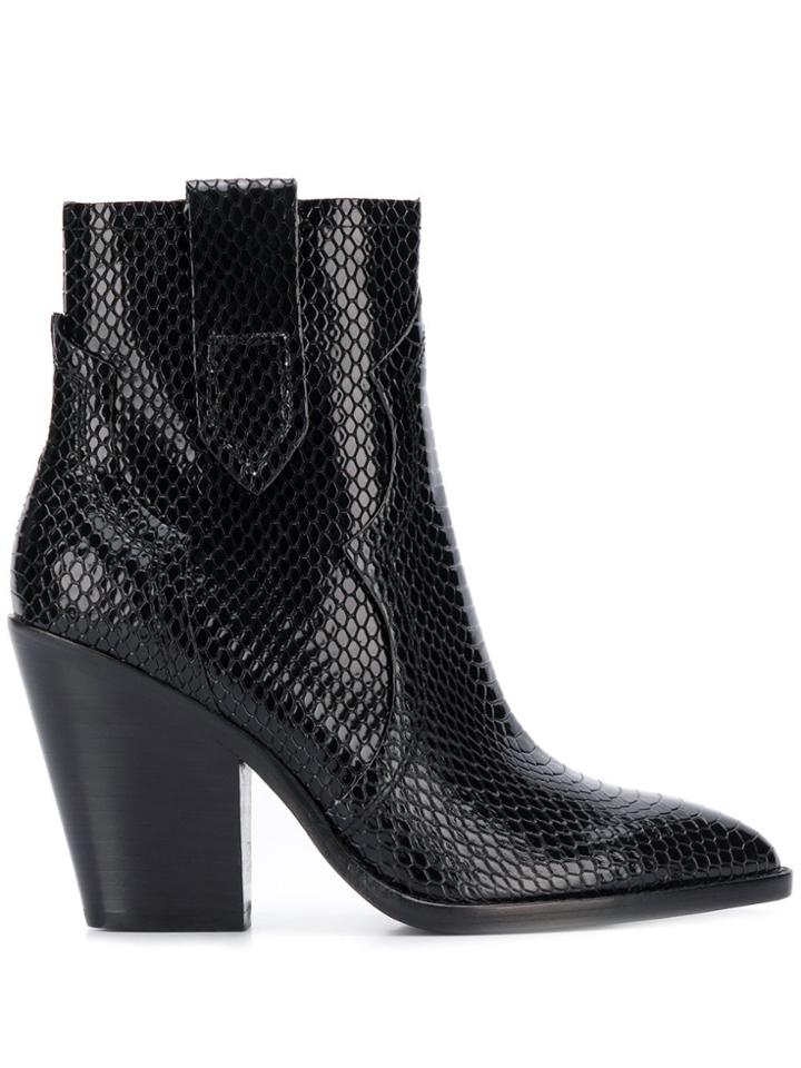 Ash Esquire Snakeskin-effect Ankle Boots - Black
