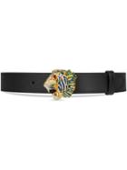 Gucci Leather Belt With Tiger Head - Black