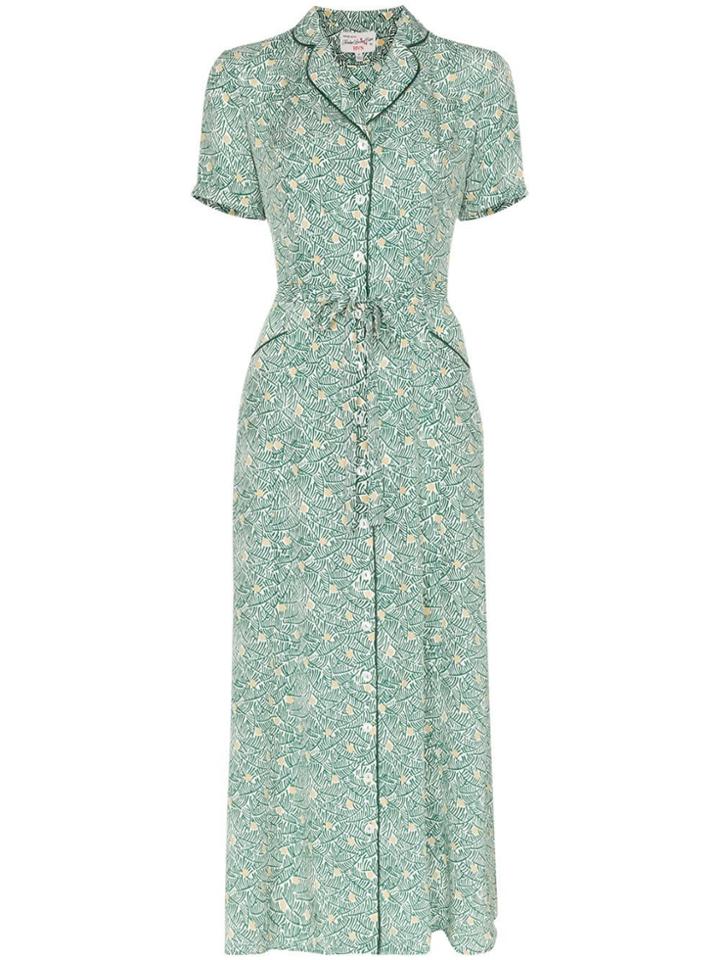 Hvn Maria Floral Print Silk Shirt Dress - Green