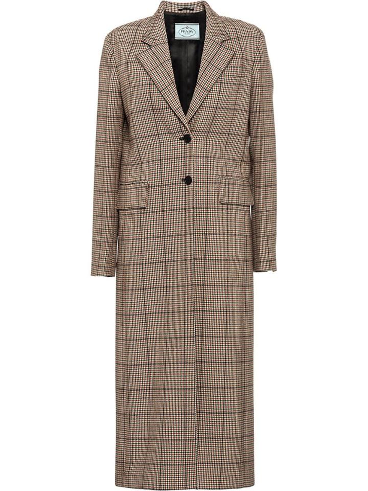 Prada Houndstooth Check Coat - Red