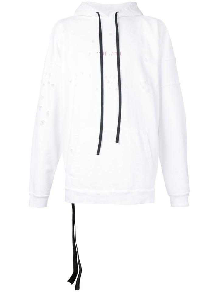 Unravel Project Destroyed Effect Hoody, Men's, Size: Large, White, Cotton