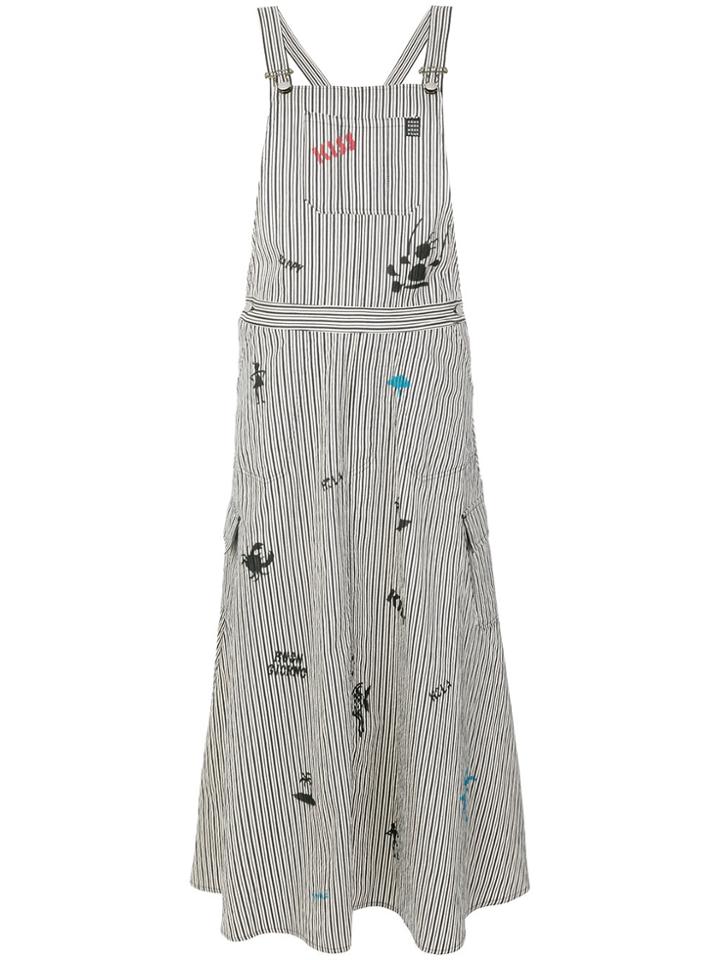 History Repeats Sketch Striped Dungarees - Blue