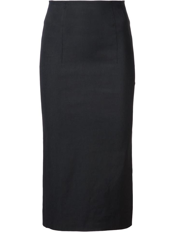 Derek Lam 10 Crosby Straight Midi Skirt, Women's, Size: 2, Black, Linen/flax/polyamide/spandex/elastane