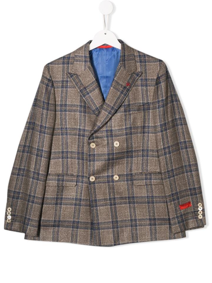 Isaia Kids Plaid Twill Blazer - Brown