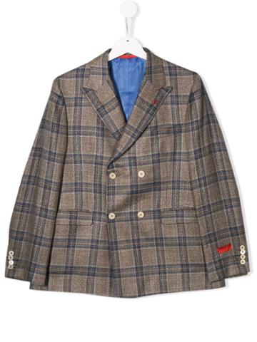 Isaia Kids Plaid Twill Blazer - Brown