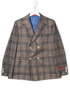 Isaia Kids Plaid Twill Blazer - Brown