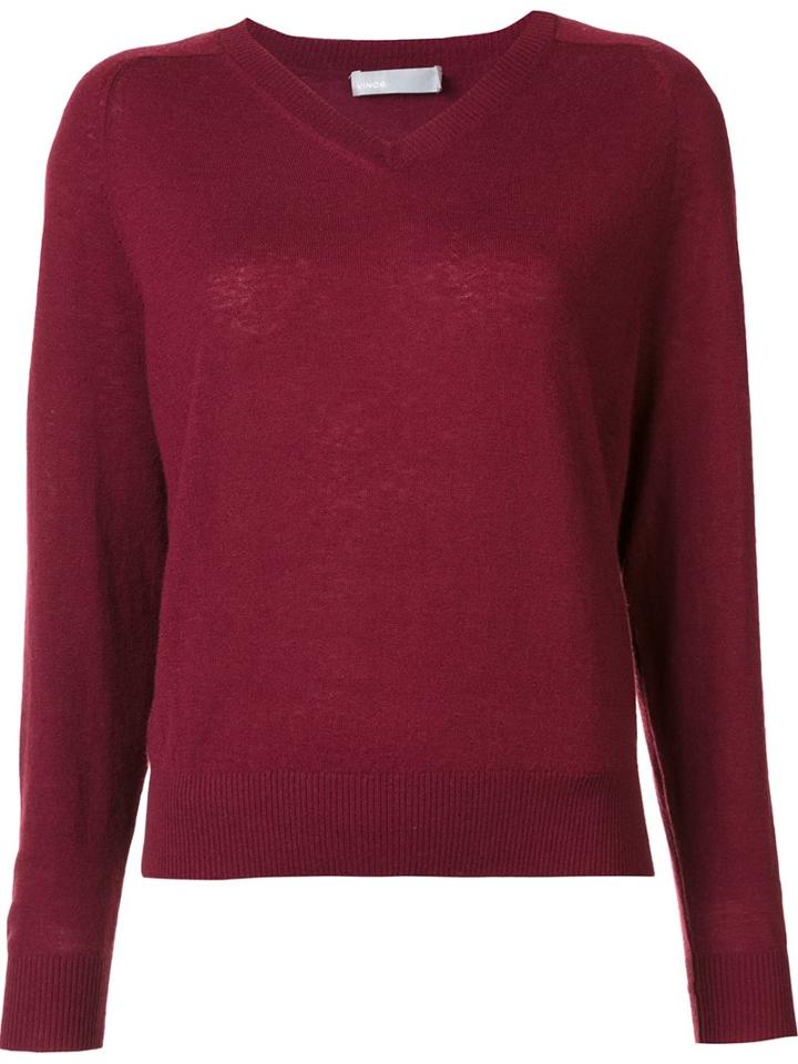 Vince V-neck Jumper, Women's, Size: Large, Red, Cashmere