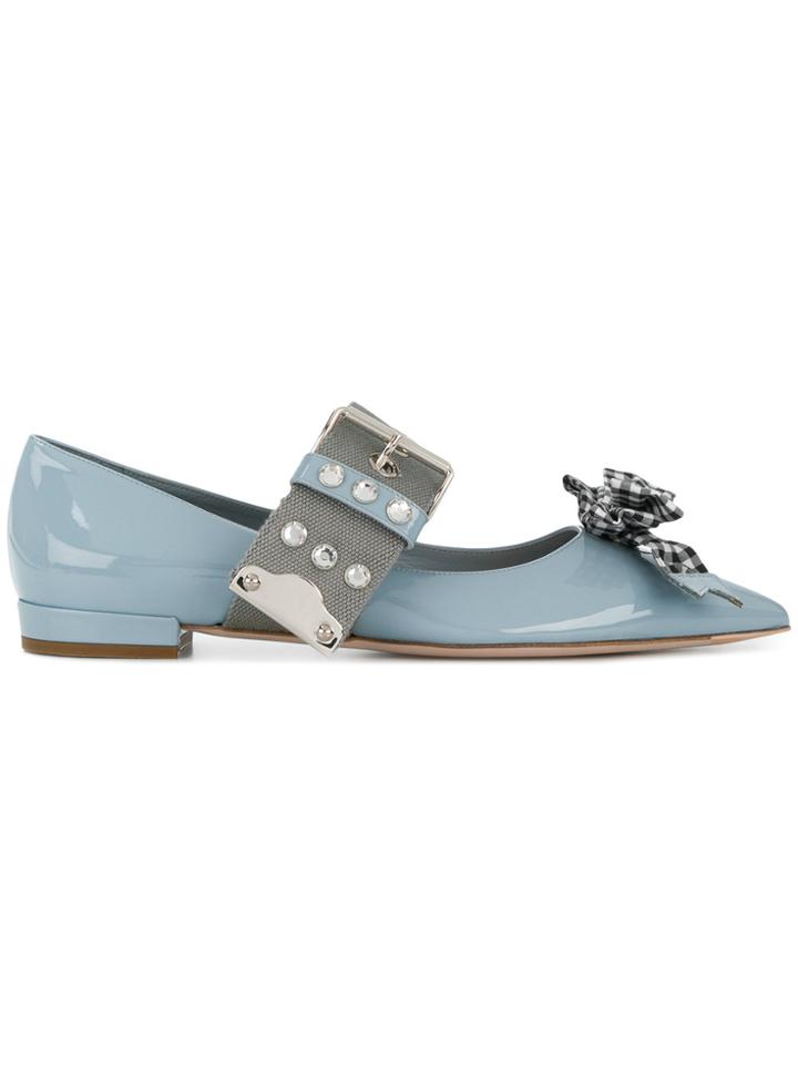 Miu Miu Bow Detail Ballerinas - Blue