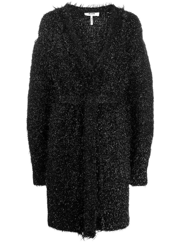 Msgm Metallic Finish Long Belted Cardigan - Black