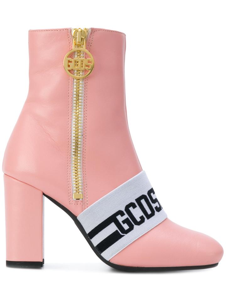 Gcds Faux Fur Lined Logo Strap Ankle Boots - Pink & Purple