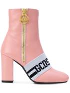 Gcds Faux Fur Lined Logo Strap Ankle Boots - Pink & Purple