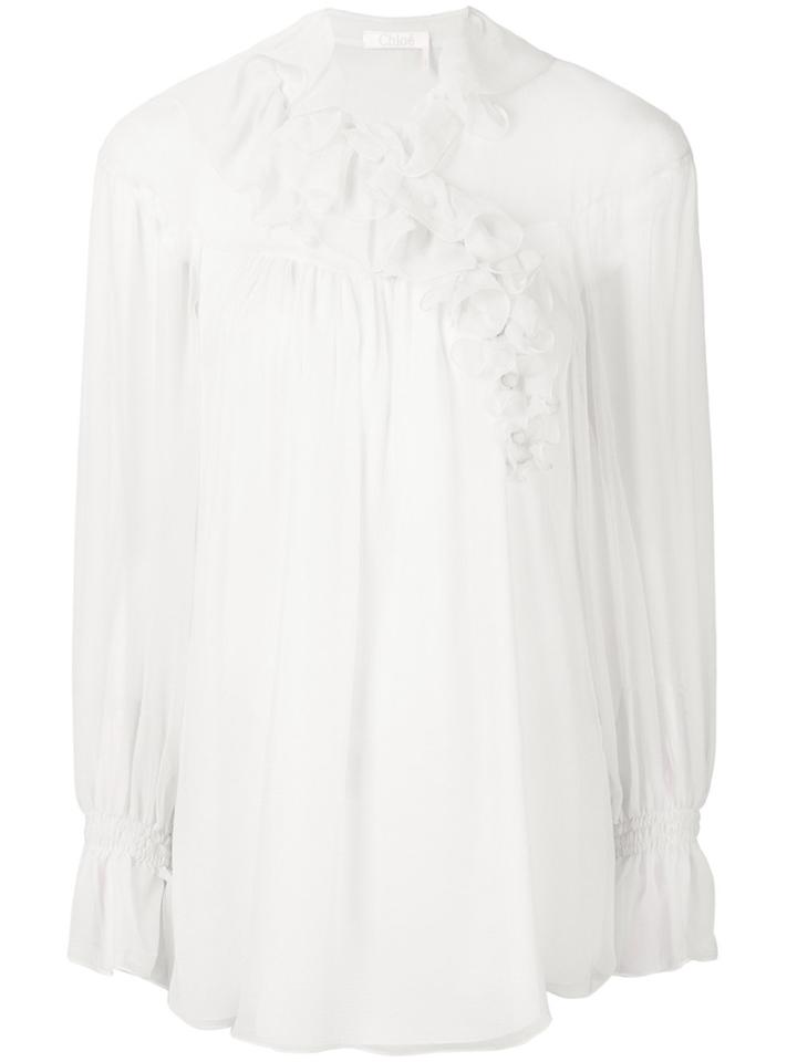 Chloé Asymmetric Ruffle Trim Blouse - White